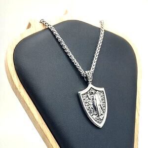 Stainless Steel Saint Archangel Michael Necklace Shield Pendant Birthday Gift